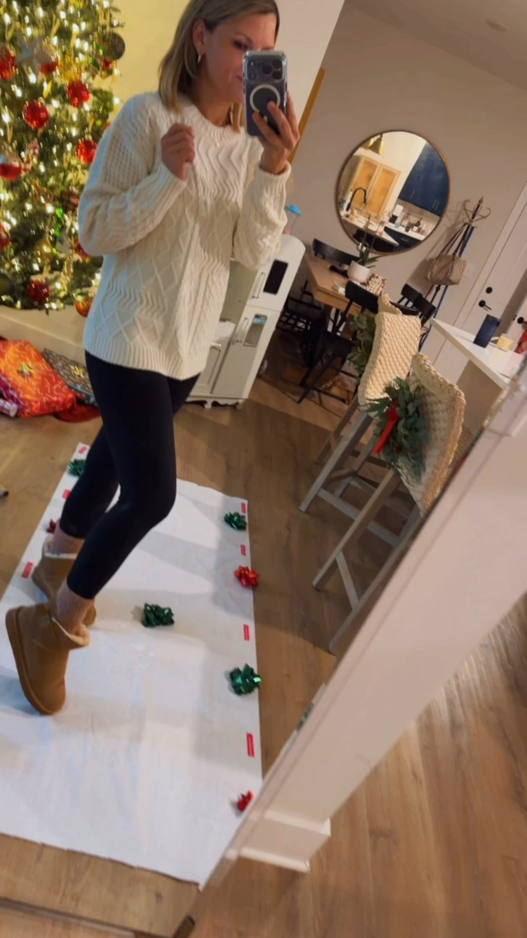 Cutest cable knit sweater paired with my favorite leggings and booties. 