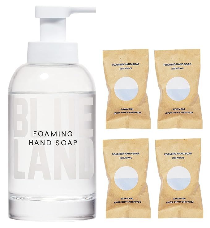 BLUELAND Hand Soap Starter Set - 1 Refillable Glass Foaming Hand Soap Dispenser + 4 Tablets Refil... | Amazon (US)