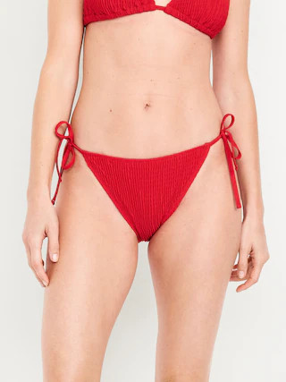 Mid-Rise Textured String Bikini Swim Bottoms | Old Navy (US)