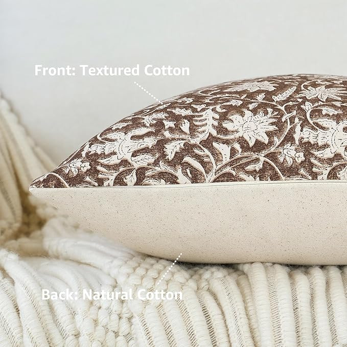 Floral Throw Pillow Covers 20x20 Farmhouse Block Print Pillow Covers Decorative Pillow Covers Cou... | Amazon (US)