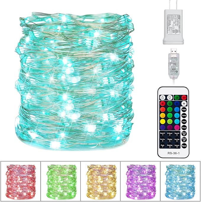 Minetom Color Changing Fairy String Lights - 33 ft 100 LED USB Silver Wire Lights with Remote and... | Amazon (US)