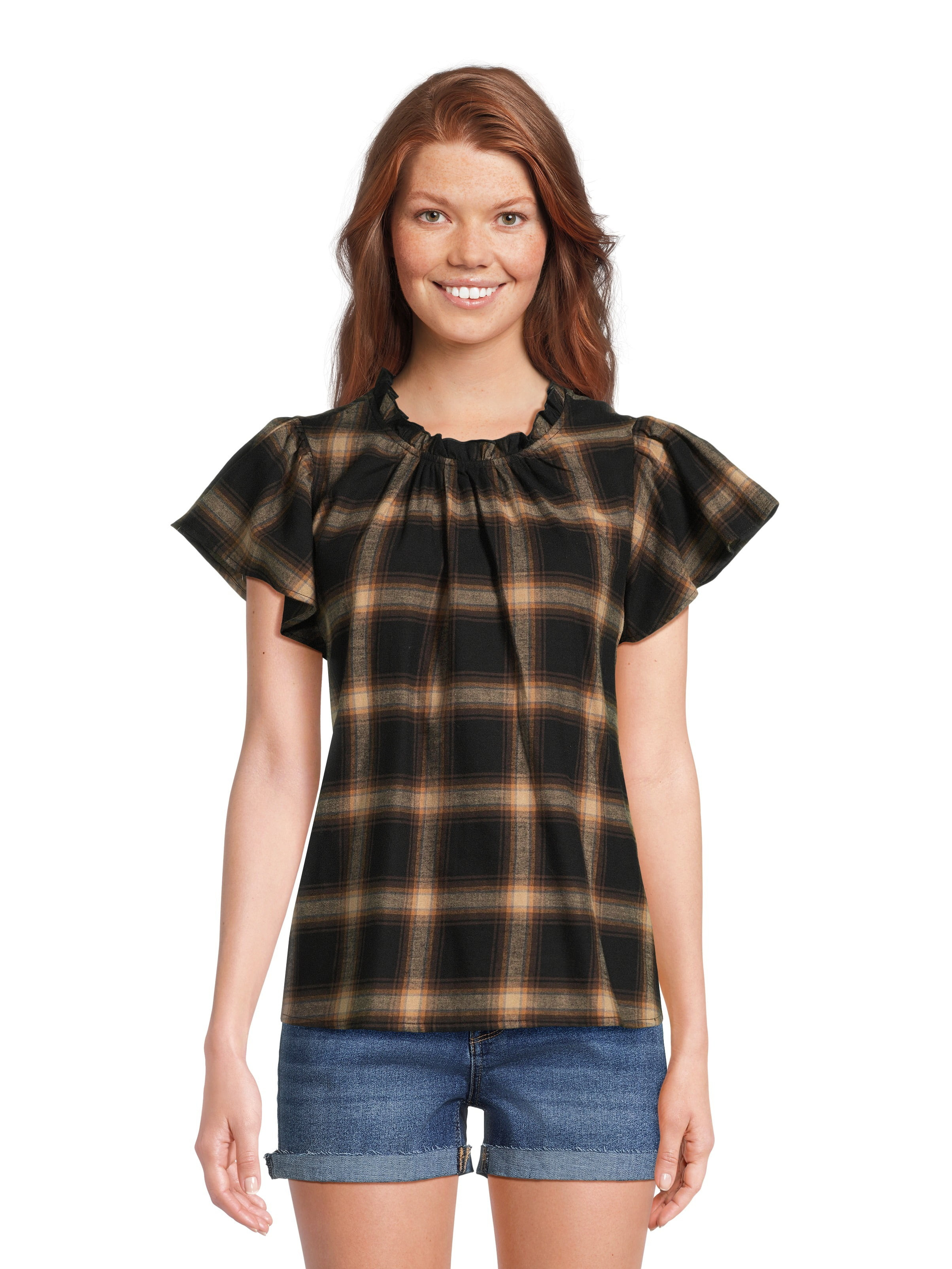 Time and Tru Women's Puff Sleeve Pop Over Woven Top | Walmart (US)