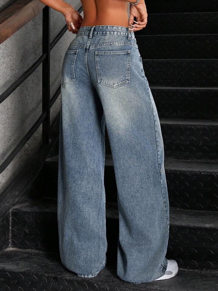SHEIN ICON Casual Vintage Washed Low Waist Loose Straight Leg Jeans | SHEIN