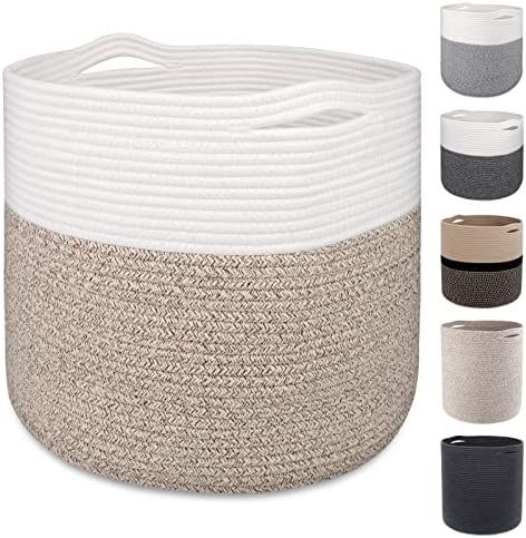 MicroIdeas Large Woven Basket 15.8x13.8in, Cotton Rope Storage Baskets living room, Laundry Basket,  | Amazon (CA)
