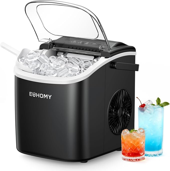 EUHOMY Countertop Ice Maker Machine with Handle, 26lbs in 24Hrs, 9 Ice Cubes Ready in 6 Mins, Aut... | Amazon (US)