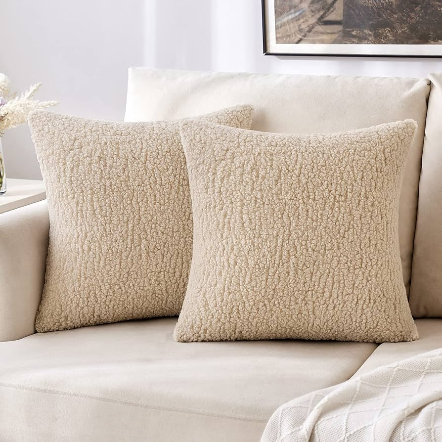 MIULEE Pack of 2 Decorative New Luxury Series Style Dark Cream Faux Fur Throw Pillow Covers Super... | Amazon (US)