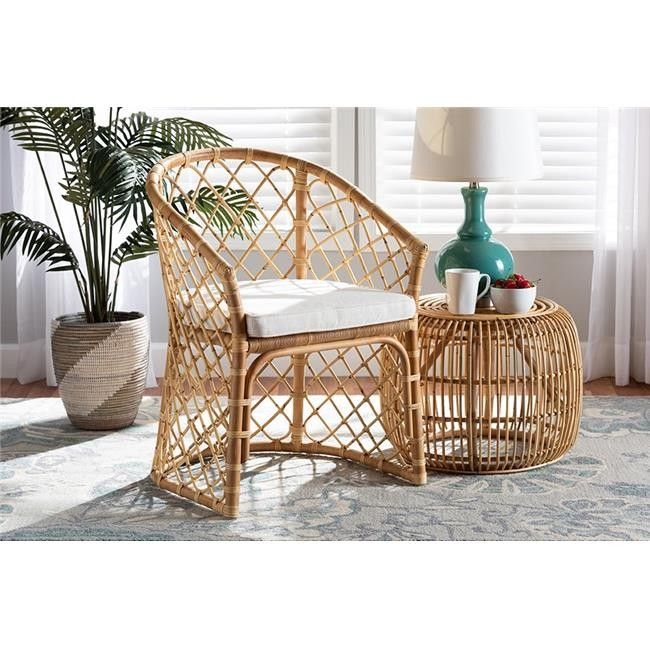 Baxton Studio Orchard Modern Bohemian White Fabric Upholstered and Rattan Dining Chair | Walmart (US)