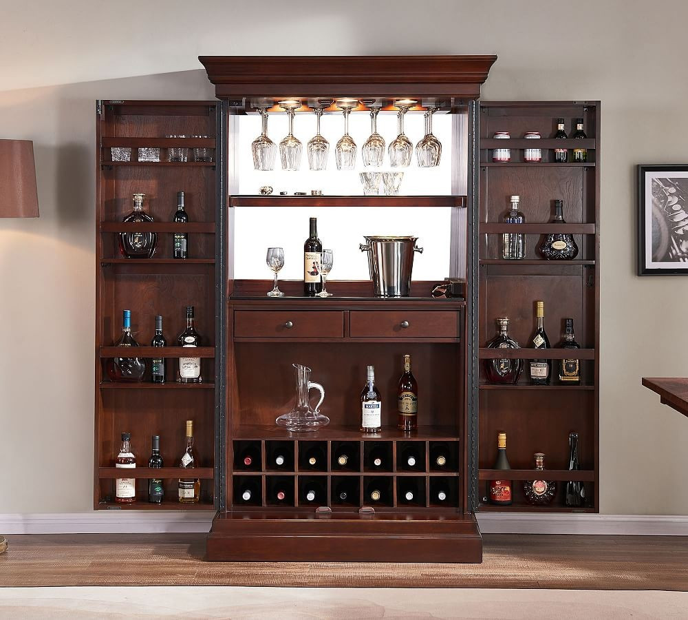 Melinda 43"" Bar Cabinet, Brown | Pottery Barn (US)