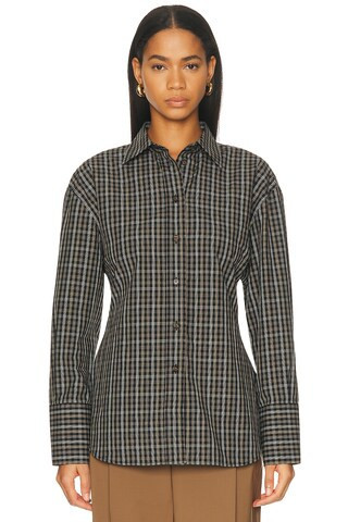 Rohe Shaped Check Shirt in Black & Brown Check - Black. Size 40 (also in 34, 36). | FWRD 