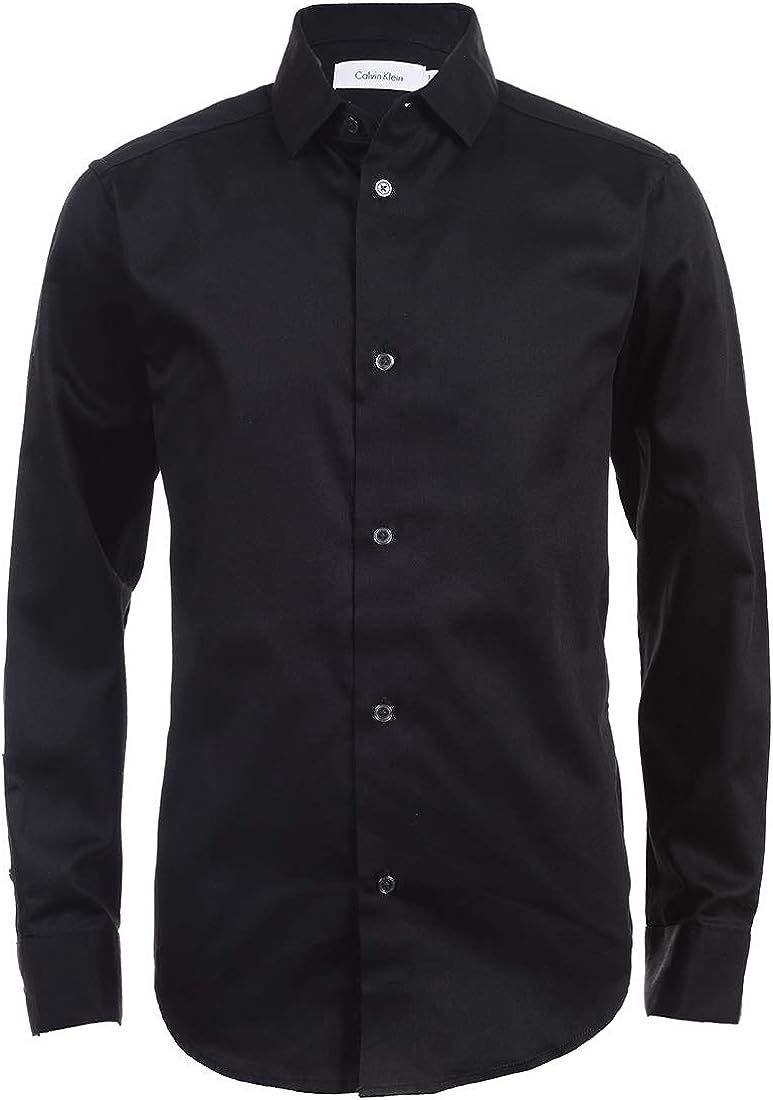 Calvin Klein Boys' Long Sleeve Sateen Dress Shirt, Style with Buttoned Cuffs & Shirttail Hem | Amazon (US)