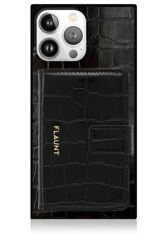 Black Crocodile Faux Leather MagSafe Wallet | FLAUNT