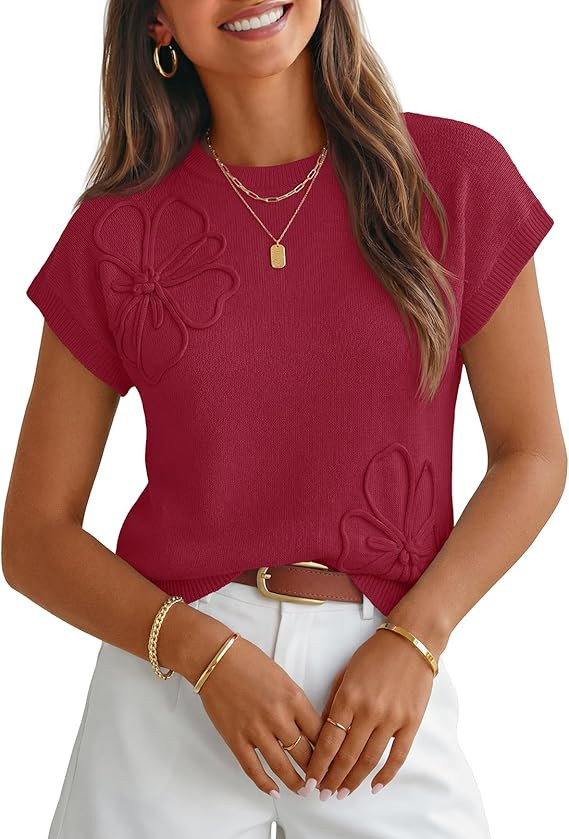 MEROKEETY Women's Summer Short Sleeve Sweater Vest Floral Knit Cute Pullover Tank Tops 2026 Trend... | Amazon (US)