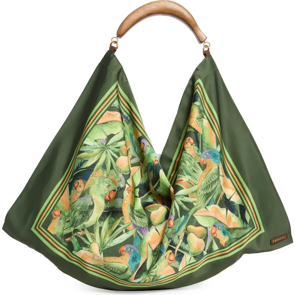 FARM Rio Medium Satin Scarf Bag in Parrots Forest Green at Nordstrom | Nordstrom