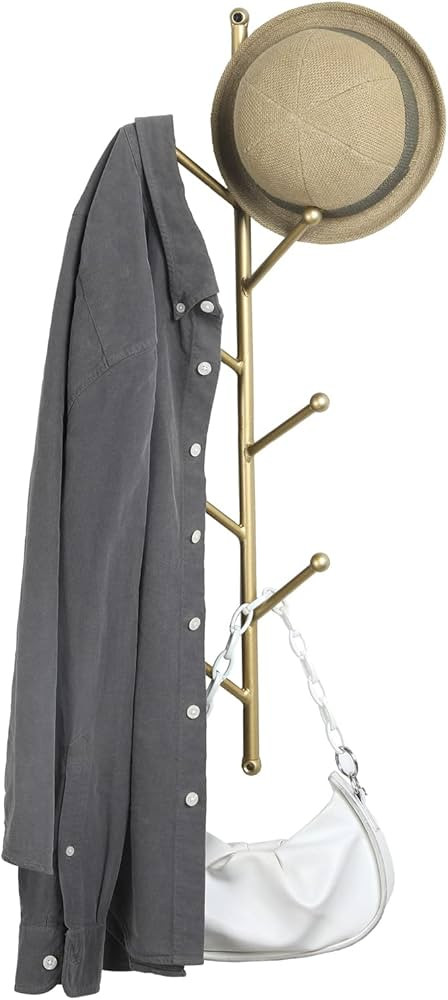 MyGift 8 Hook Wall Mounted Modern Gold Tone Metal Hat and Coat Hanger Tree, Decorative Entryway V... | Amazon (US)