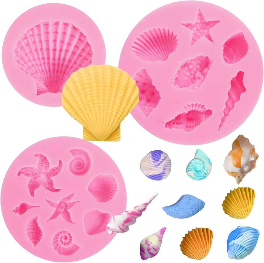 3Pcs Marine Theme Cake Fondant Silicone Mold Seashell Conch Starfish Coral Baking Molds, For DIY ... | Amazon (US)