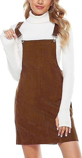 Hooever Women's Cute Corduroy Overall Bib Dress Pinafore Suspender Dress Skirt Jumper | Amazon (US)