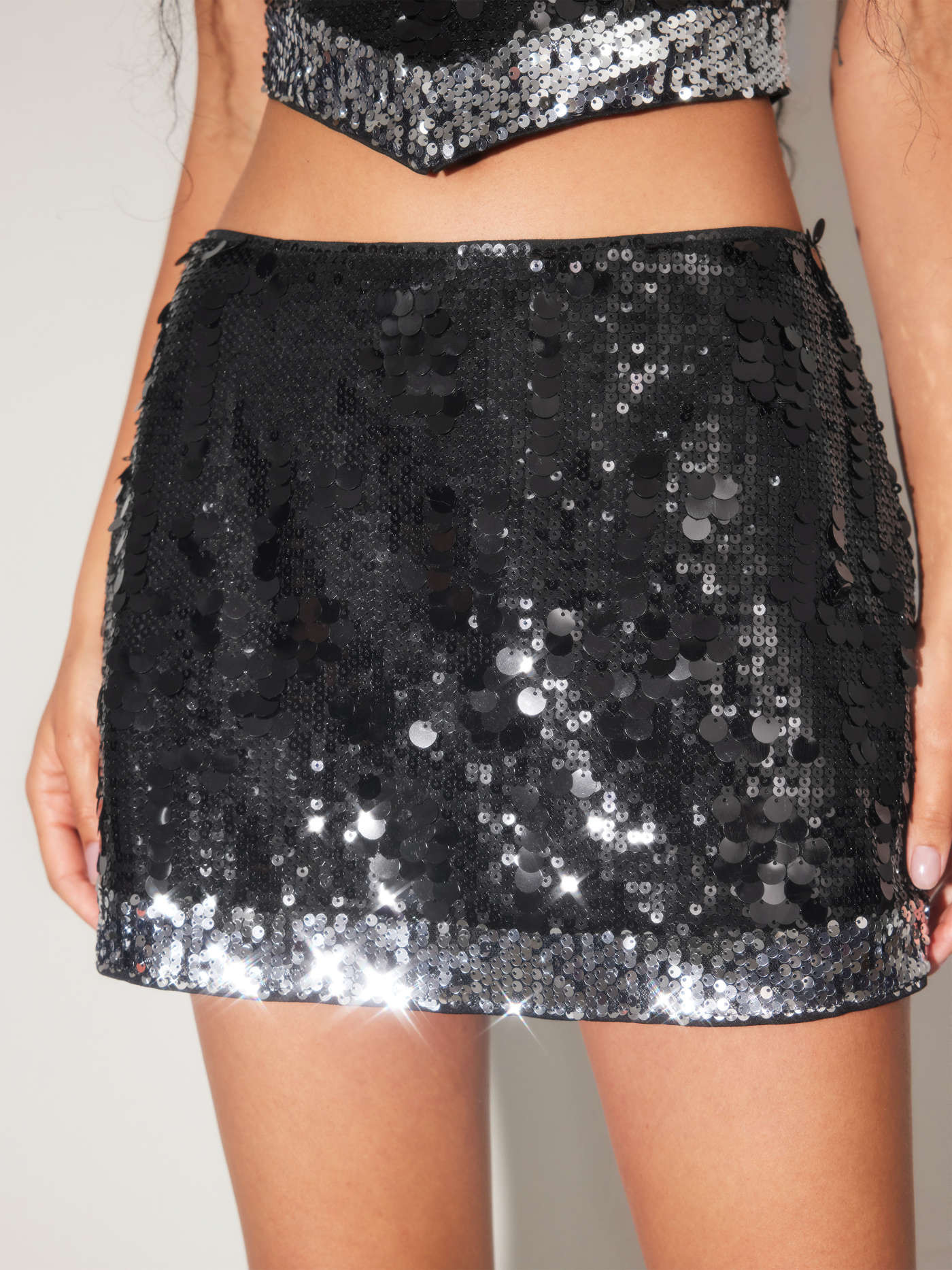 Sequin Low Rise Contrasting Hem Mini Skirt | Cider