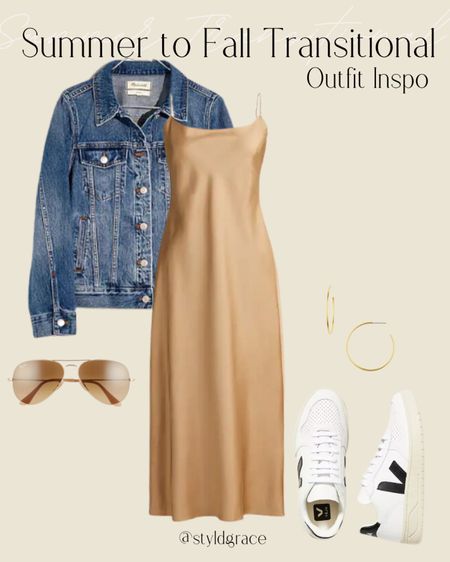 Summer to Fall Transitional Outfit 🤍

Slip dress outfit, beige slip dress, neutral slip dress, dress with sneakers outfit, fall casual outfit, early fall outfit, brown sunglasses, aviator sunglasses 

#LTKunder100