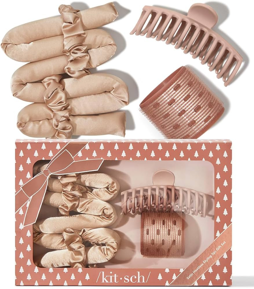 Kitsch Satin Heatless Hair Styling Gift Set - 5pc Set of Satin Heatless Curling Set, Ceramic Ther... | Amazon (US)
