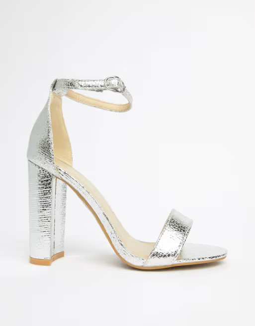Glamorous Wide Fit Silver Barely There Block Heeled Sandals | ASOS US