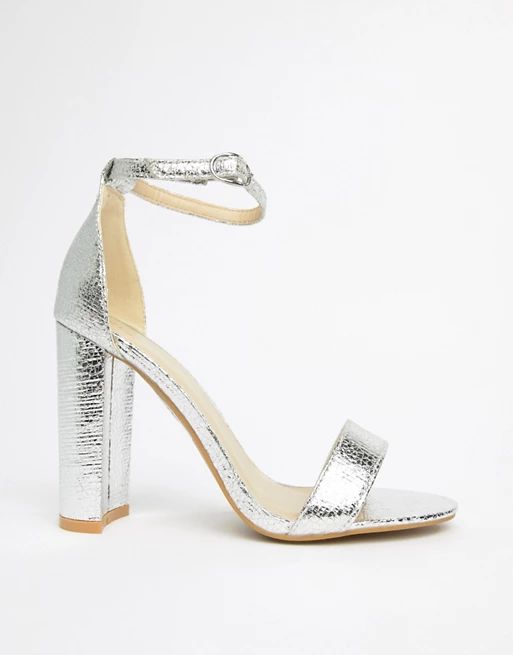 Glamorous Wide Fit Silver Barely There Block Heeled Sandals | ASOS US