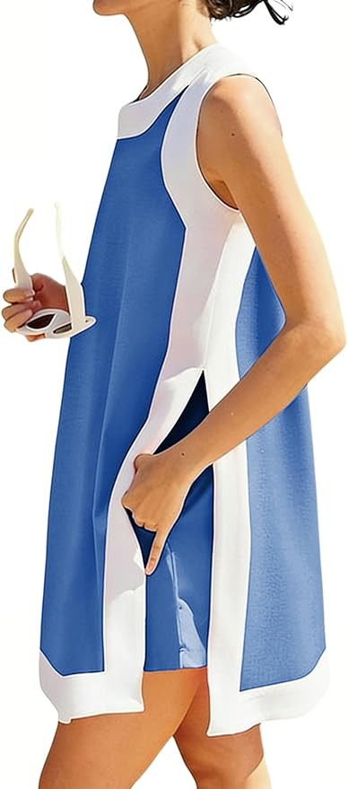 Hooever Women's 2 Piece Sets Casual Color Block Crewneck Short Sleeve Pullover Tops Matching Shor... | Amazon (US)