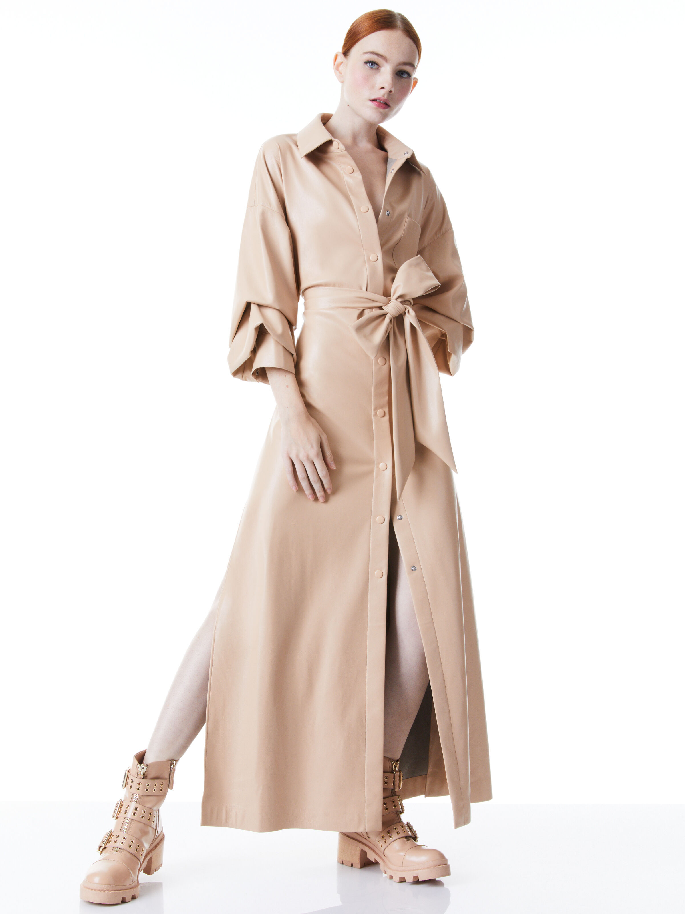 alice + olivia TANIKA VEGAN LEATHER BUTTON FRONT MAXI DRESS | Alice + Olivia