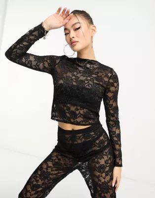 Flounce London sheer lace top in black - part of a set | ASOS (Global)