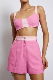 Yalda Contrast Panel Linen Shorts - Candy Pink | MESHKI US