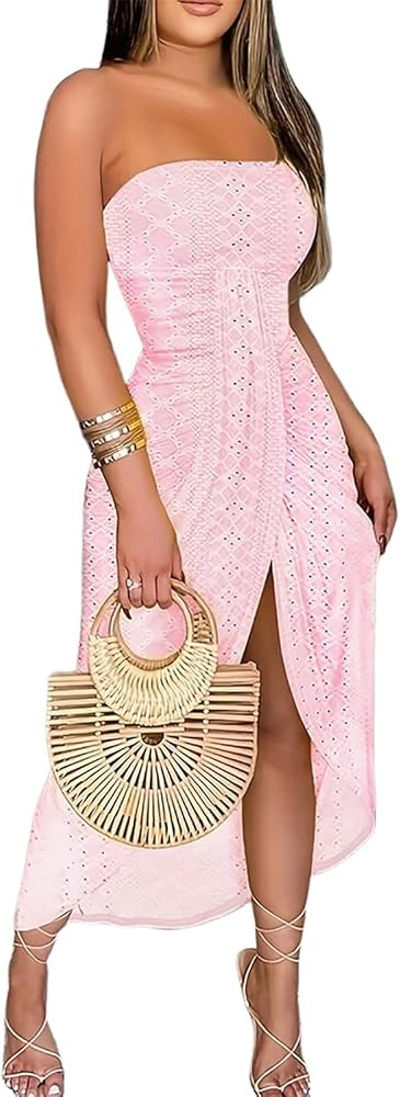 CHICME Women's Strapless Maxi Bodycon Dresses Wrap Asymmetrical Beach Maxi Long Dress Beach Cover... | Amazon (US)