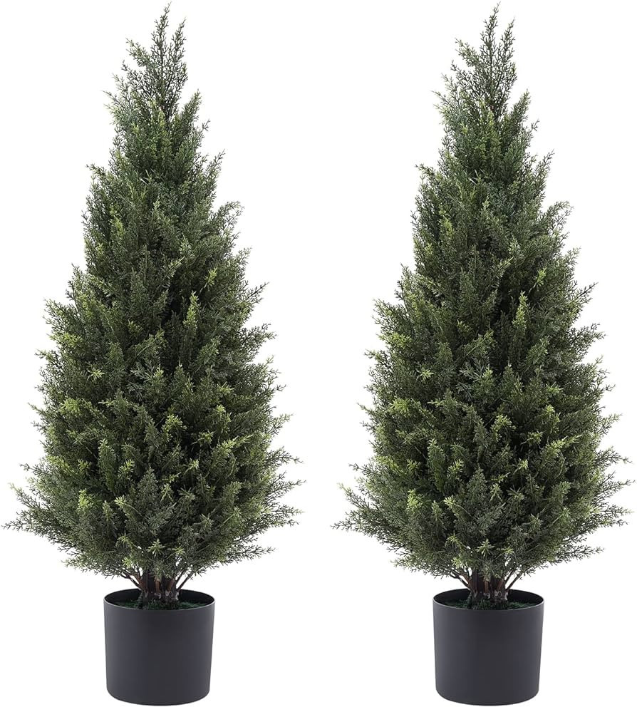 Gonuien 3ft(35”) Artificial Cedar Outdoor Artificial Shrub Sunlight Resistant Leafy Potted Plan... | Amazon (US)