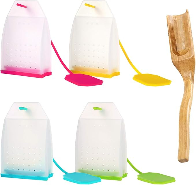 Silicone Tea Infuser, 4 Pack Loose Leaf Tea Filter Bags Strainer with Spoon | Amazon (US)