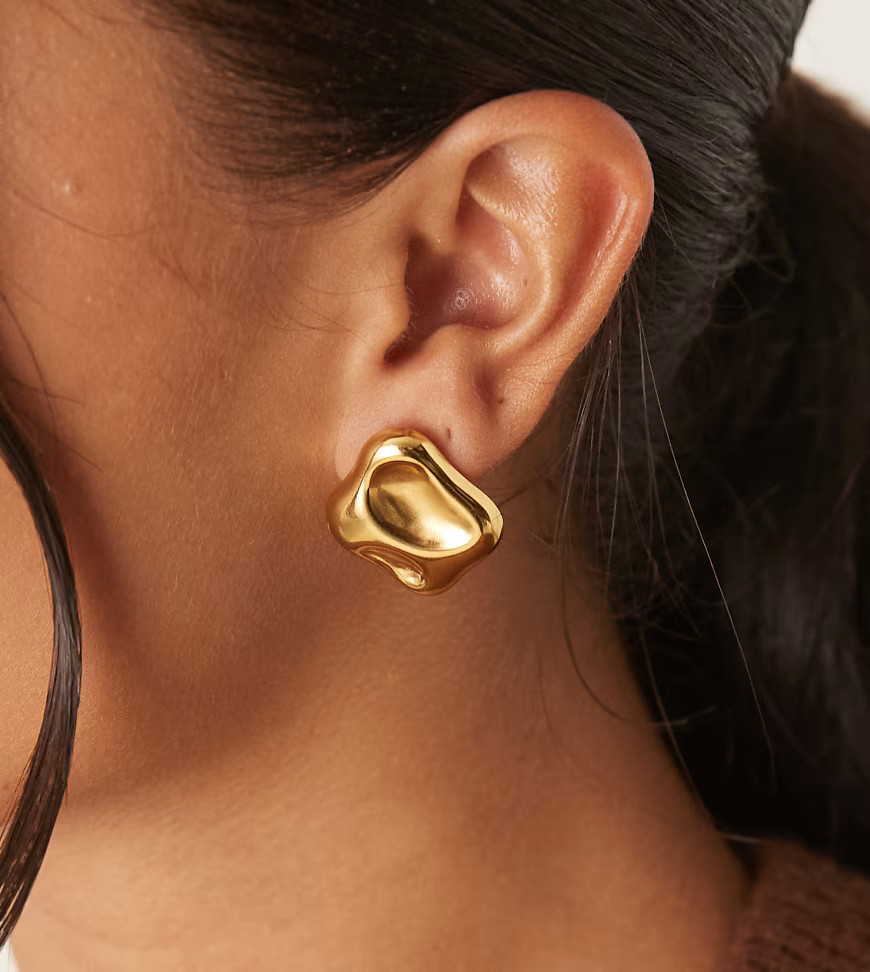 Lost Souls molten square stud earrings in 18ct gold plated stainless steel | ASOS (Global)