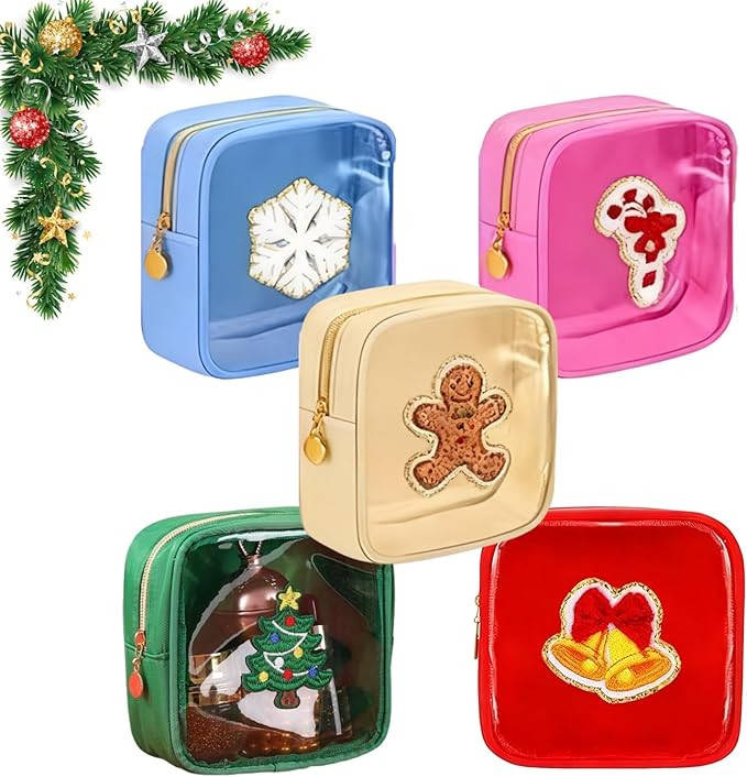 Mini Christmas Pouches, 2026 New Christmas Makeup Bag, Cute Clear Pouch with Zipper, Nylon Chenil... | Amazon (US)