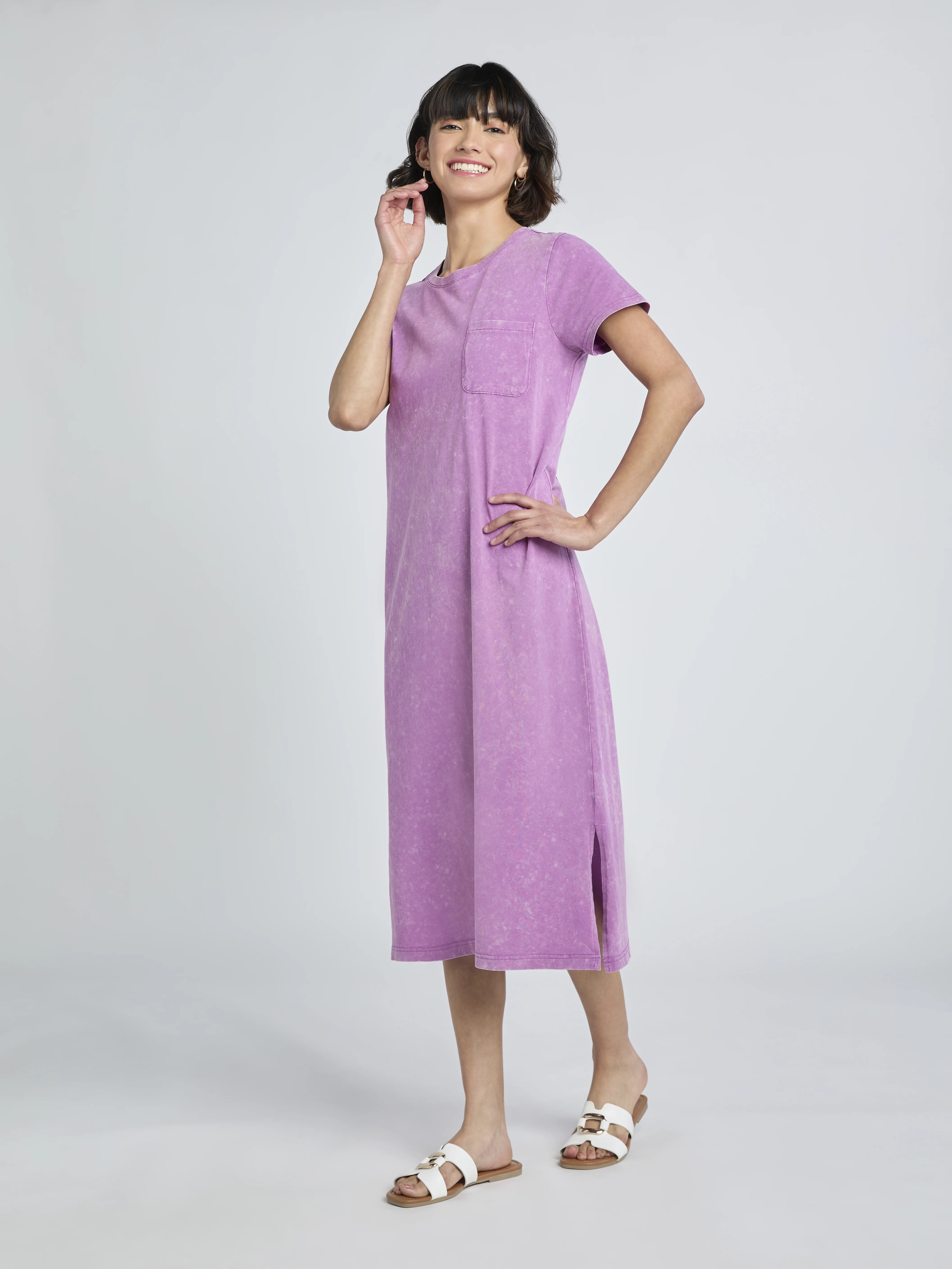 Time and Tru Women's and Women's Plus Cotton T-Shirt Dress with Short Sleeves, Sizes XS-4X - Walm... | Walmart (US)