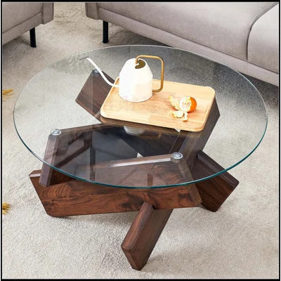 Round glass coffee table, 33.4" design unique coffee table | Wayfair North America