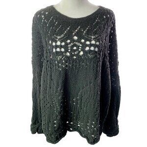 FREE PEOPLE Chunky Sweater Crochet Lace Pullover Long Sleeve Dark Gray M 49-14 | Poshmark