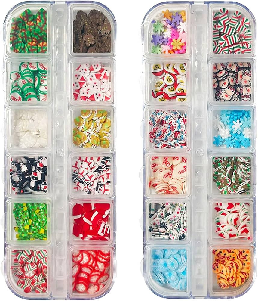 2 Boxes Christmas Nail Art Slices, 3D Xmas Polymer Clay Mini Slices Snowflake Santa Claus Candy C... | Amazon (US)