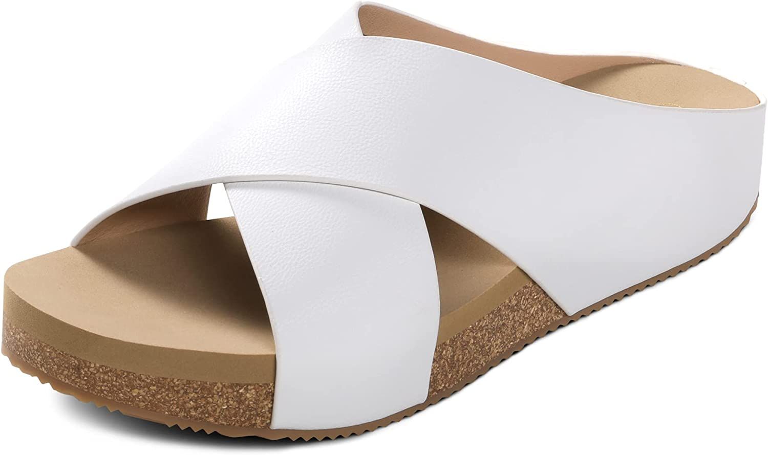DREAM PAIRS Women's Cork Slide Sandals Slip on Open Toe Cute Platform Criss Cross Flat Sandals fo... | Amazon (US)