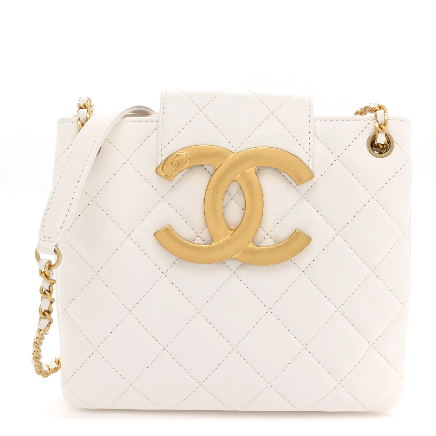 Lambskin Quilted Giant CC Shoulder Bag White | FASHIONPHILE (US)