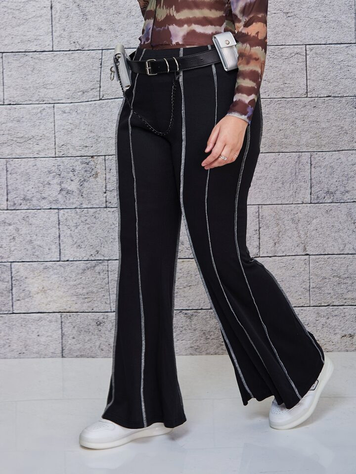 SHEIN Essnce Plus High Waist Flare Leg Pants Without Bag | SHEIN