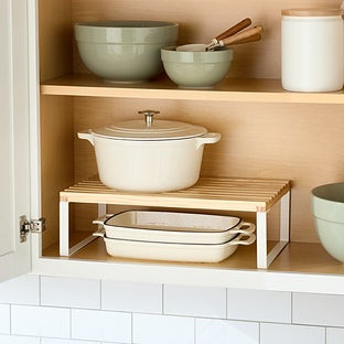The Container Store&reg; Small Pine & Steel Riser Natural/White | The Container Store