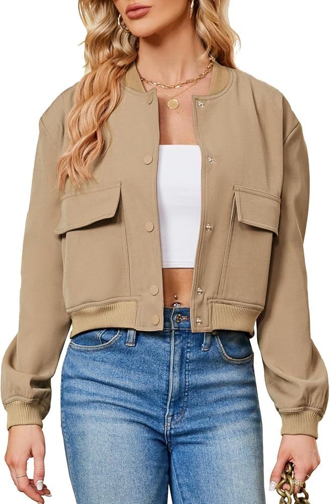 Durio Bomber Jacket Womens Short Cropped Jackets Varsity Jacket Long Sleeve Button Down Coat Casu... | Amazon (CA)