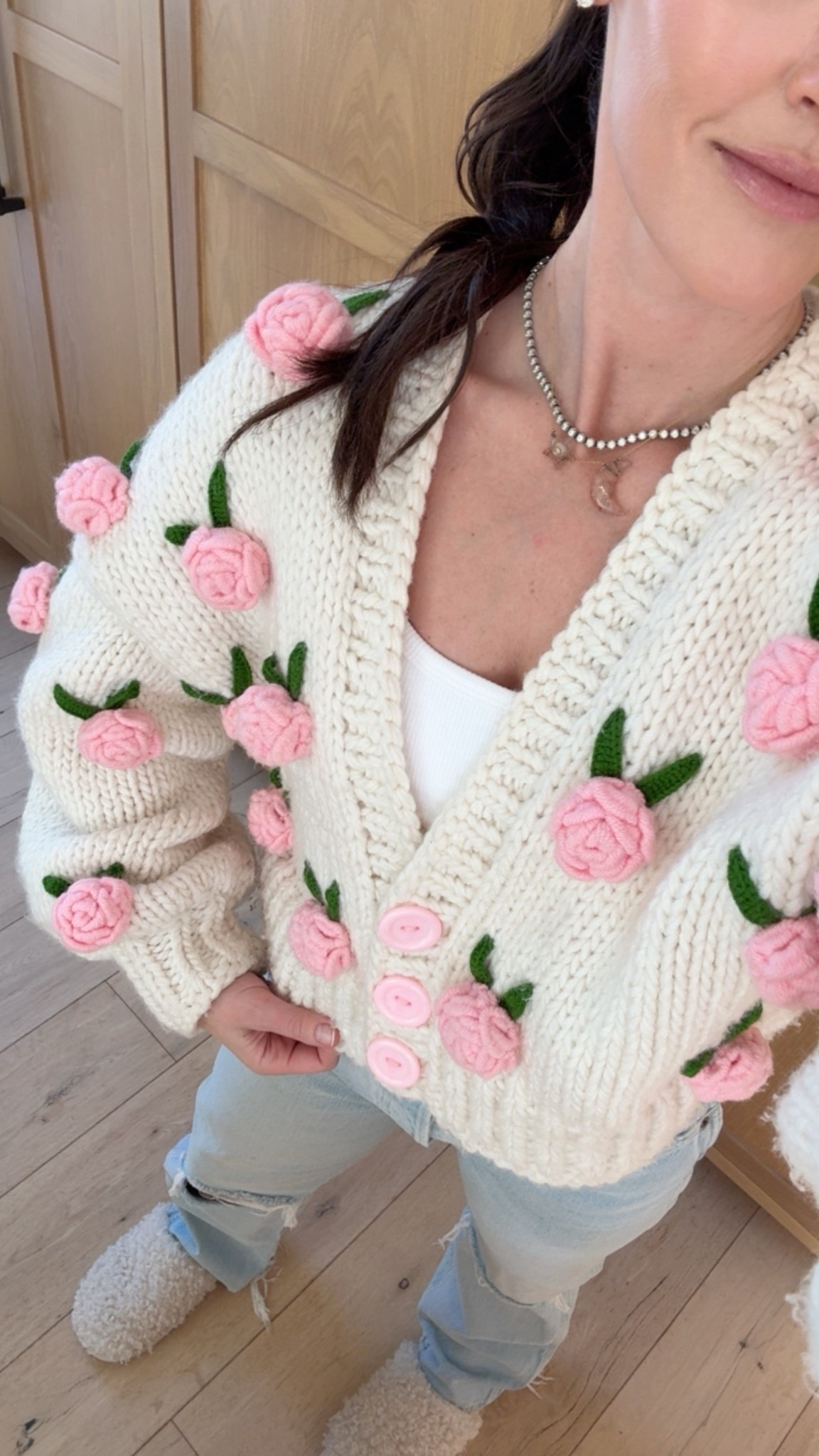 Spring sweater 🌸 handmade from Etsy. Pick your flower colors!

Outfit 
Jeans
Slippers Amazon 

#LTKootd #LTKSeasonal
