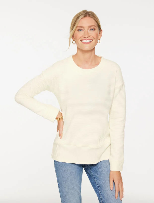 Ottoman Knit Crewneck Tunic Pullover | Talbots