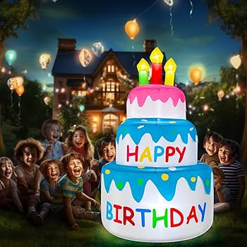 4 Ft Inflatable Happy Birthday Cake Decorations Outdoor Lighted Blow Up Holiday Birthday Party De... | Amazon (US)