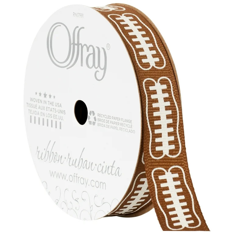 Offray Ribbon, Brown 5/8 inch Football Grosgrain Ribbon, 9 feet | Walmart (US)