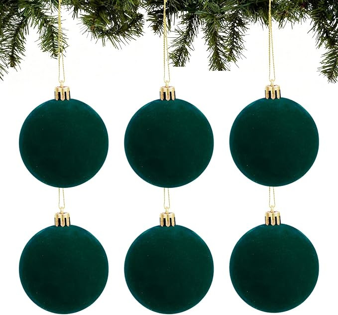 6pcs Velvet Christmas Balls 2.36 Inches Flocked Christmas Hanging Ornaments Ball Green Xmas Tree ... | Amazon (US)