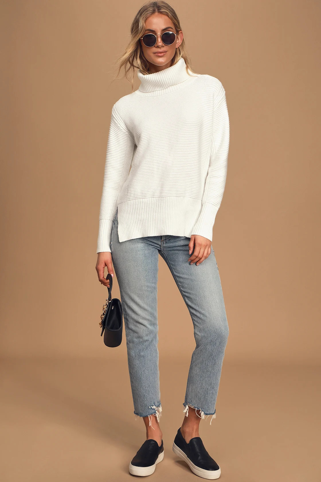 Cozy Fantasy White Ribbed Turtleneck Sweater | Lulus