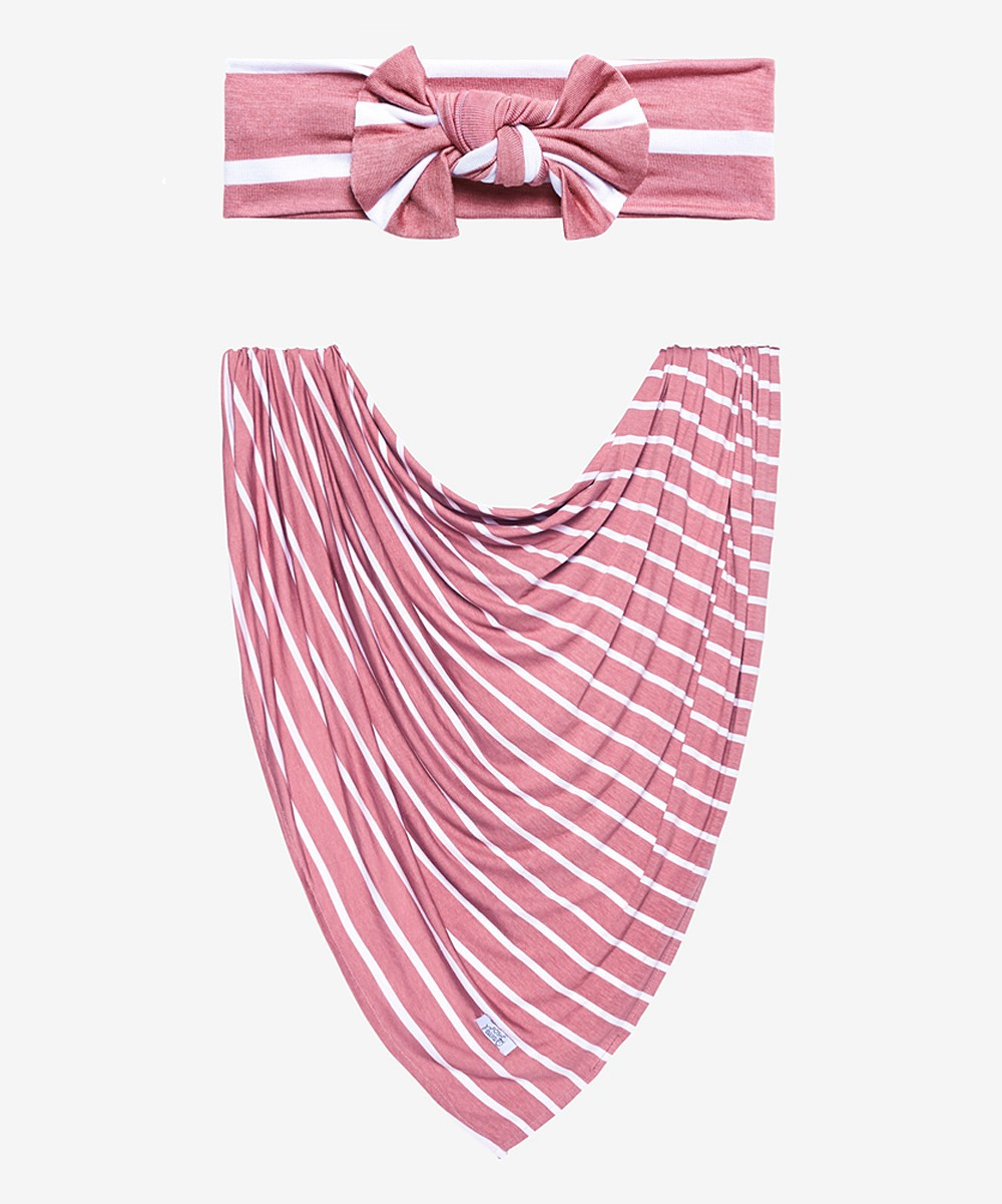 Posh Peanut Girls' Headbands - Blush Rose Stripe Swaddling Blanket & Soft Headband | Zulily